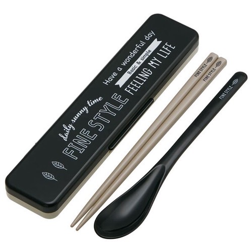 日本Skater Fine Style筷子及湯匙環保餐具套裝盒(銀離子抗菌)【黑色】【日本製】